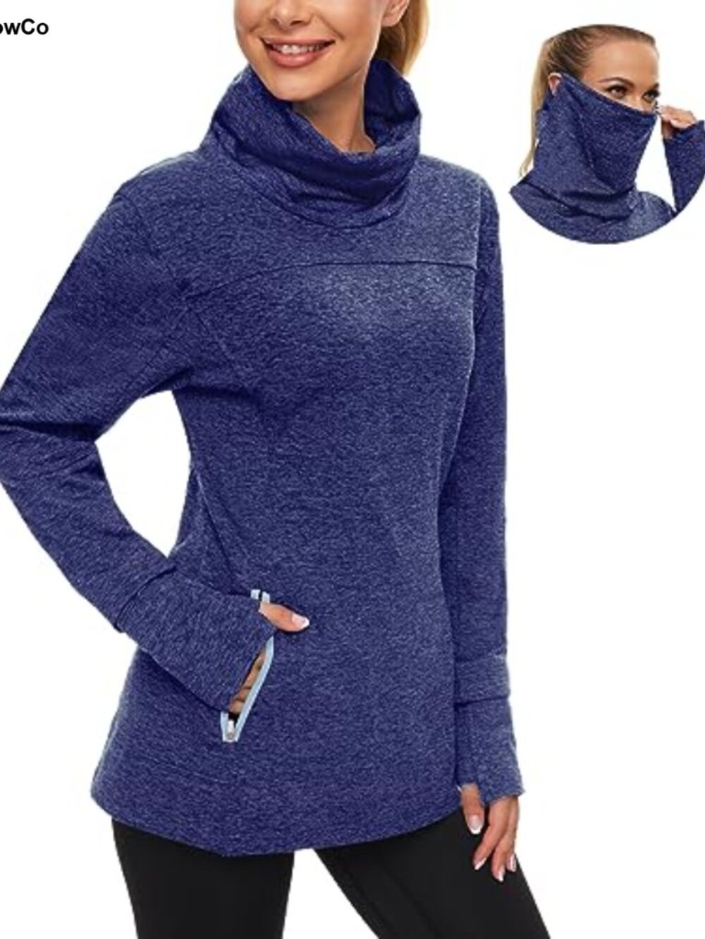 Soneven Women's Running Fleece Sweatshirt Cowl Neck Thermal Pullover Neck